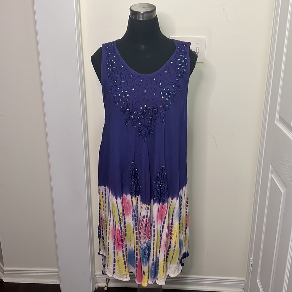 Rainbow 100% Rayon Tie Dye One Size Flowy Dress Size large